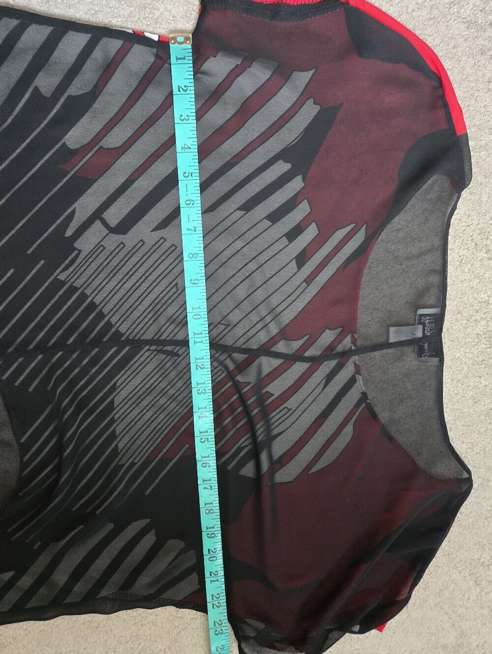 Joseph Ribkoff Crop Red, Black & White Abstract Print Sheer Top. Size 4 - Picture 9 of 10